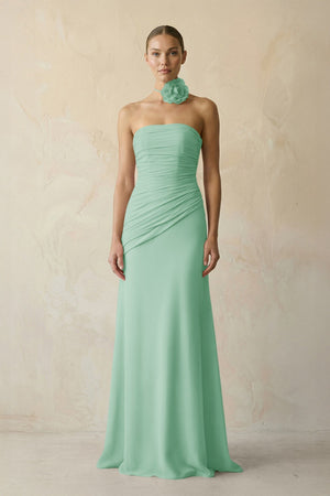 Sheath Chiffon Strapless Pleated Bridesmaid Dress in Pale Pistachio - KissProm Bridesmaid Dresses