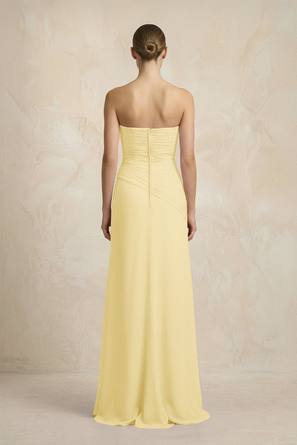 Sheath Chiffon Strapless Pleated Bridesmaid Dress in Pastel Yellow - KissProm Bridesmaid Dresses