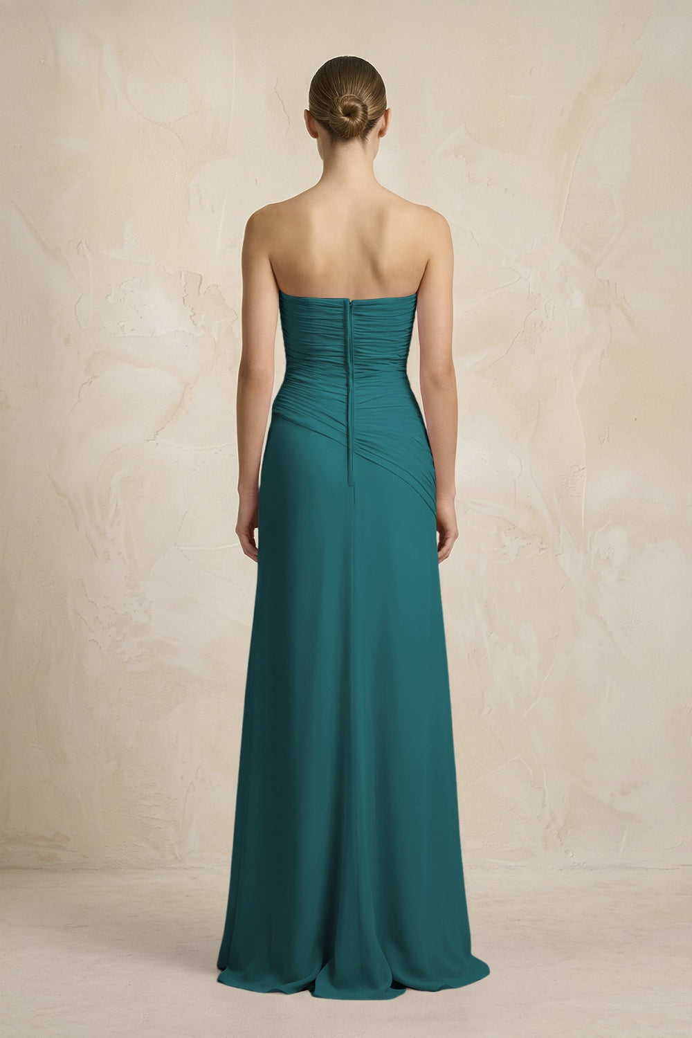 Sheath Chiffon Strapless Pleated Bridesmaid Dress in Pine - KissProm Bridesmaid Dresses