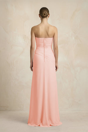 Sheath Chiffon Strapless Pleated Bridesmaid Dress in Rose Petal - KissProm Bridesmaid Dresses