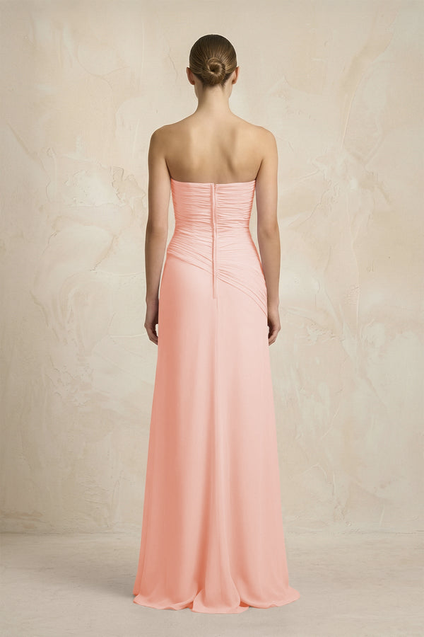 Sheath Chiffon Strapless Pleated Bridesmaid Dress in Rose Petal - KissProm Bridesmaid Dresses