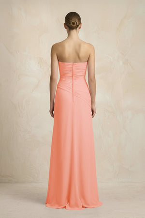 Sheath Chiffon Strapless Pleated Bridesmaid Dress in Rosette - KissProm Bridesmaid Dresses