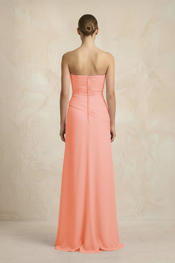 Sheath Chiffon Strapless Pleated Bridesmaid Dress in Rosette - KissProm Bridesmaid Dresses