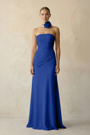 Sheath Chiffon Strapless Pleated Bridesmaid Dress in Royal Blue - KissProm Bridesmaid Dresses
