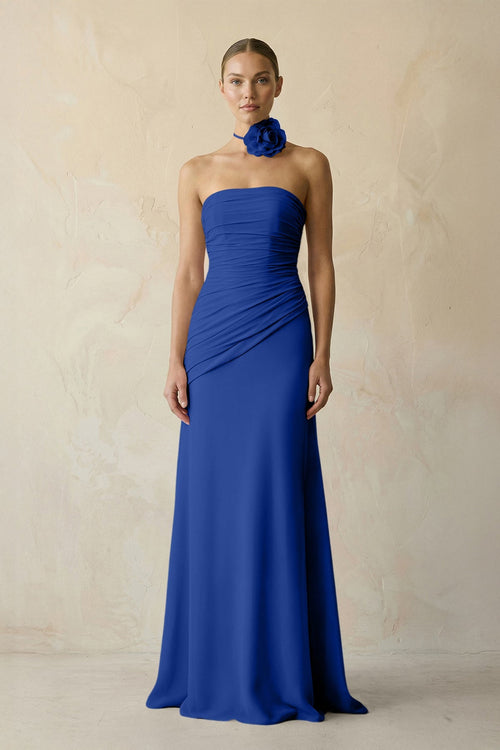 Sheath Chiffon Strapless Pleated Bridesmaid Dress in Royal Blue - KissProm Bridesmaid Dresses