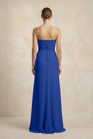 Sheath Chiffon Strapless Pleated Bridesmaid Dress in Royal Blue - KissProm Bridesmaid Dresses