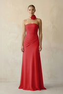 Sheath Chiffon Strapless Pleated Bridesmaid Dress in Ruby Red - KissProm Bridesmaid Dresses