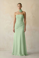 Sheath Chiffon Strapless Pleated Bridesmaid Dress in Sage - KissProm Bridesmaid Dresses