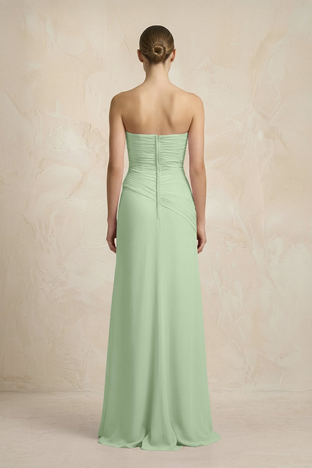 Sheath Chiffon Strapless Pleated Bridesmaid Dress in Sage - KissProm Bridesmaid Dresses