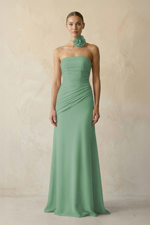 Sheath Chiffon Strapless Pleated Bridesmaid Dress in Sea Glass - KissProm Bridesmaid Dresses