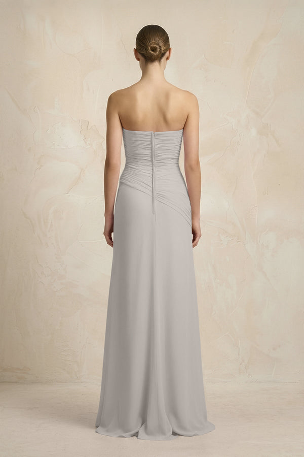 Sheath Chiffon Strapless Pleated Bridesmaid Dress in Silver - KissProm Bridesmaid Dresses