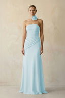 Sheath Chiffon Strapless Pleated Bridesmaid Dress in Sky Blue - KissProm Bridesmaid Dresses