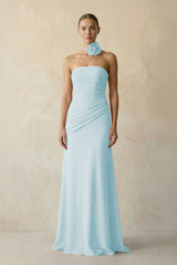 Sheath Chiffon Strapless Pleated Bridesmaid Dress in Sky Blue - KissProm Bridesmaid Dresses