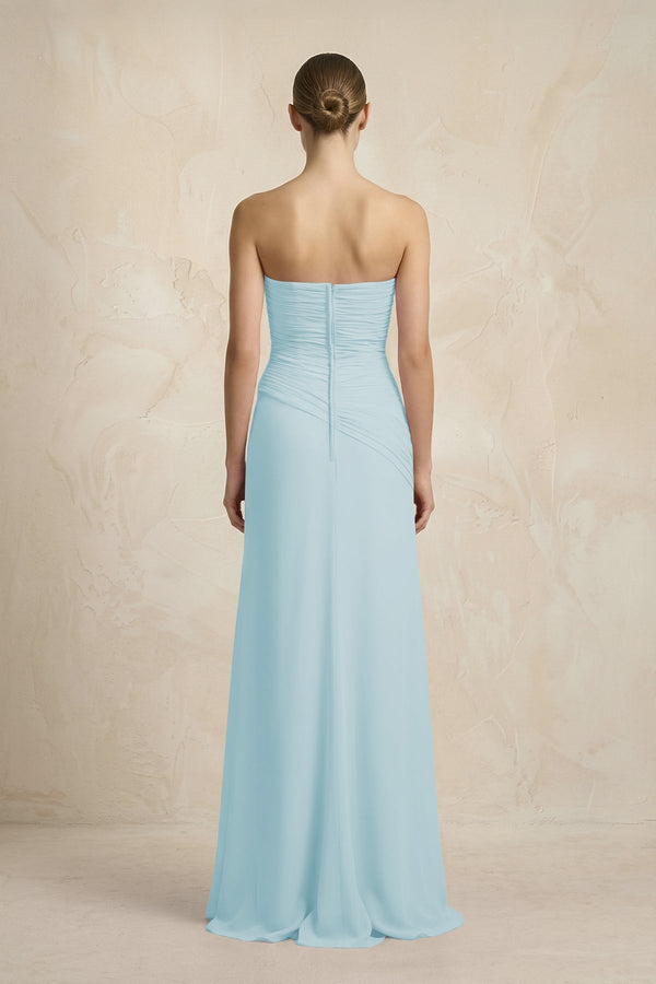 Sheath Chiffon Strapless Pleated Bridesmaid Dress in Sky Blue - KissProm Bridesmaid Dresses