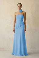 Sheath Chiffon Strapless Pleated Bridesmaid Dress in Steel Blue - KissProm Bridesmaid Dresses