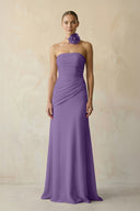 Sheath Chiffon Strapless Pleated Bridesmaid Dress in Tahiti - KissProm Bridesmaid Dresses