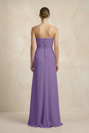 Sheath Chiffon Strapless Pleated Bridesmaid Dress in Tahiti - KissProm Bridesmaid Dresses