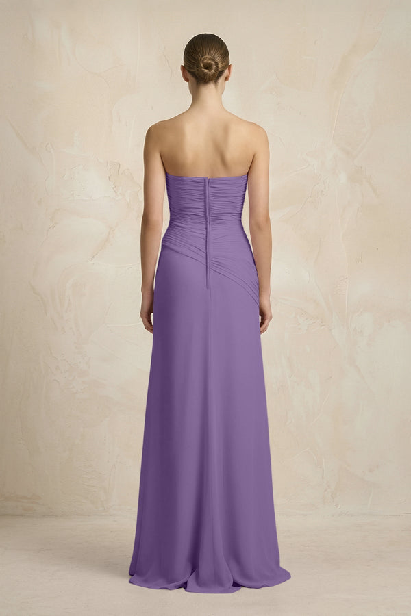 Sheath Chiffon Strapless Pleated Bridesmaid Dress in Tahiti - KissProm Bridesmaid Dresses
