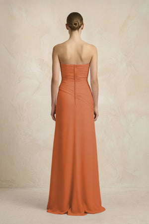 Sheath Chiffon Strapless Pleated Bridesmaid Dress in Terracotta - KissProm Bridesmaid Dresses