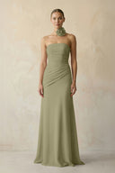 Sheath Chiffon Strapless Pleated Bridesmaid Dress in Thyme - KissProm Bridesmaid Dresses