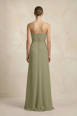 Sheath Chiffon Strapless Pleated Bridesmaid Dress in Thyme - KissProm Bridesmaid Dresses