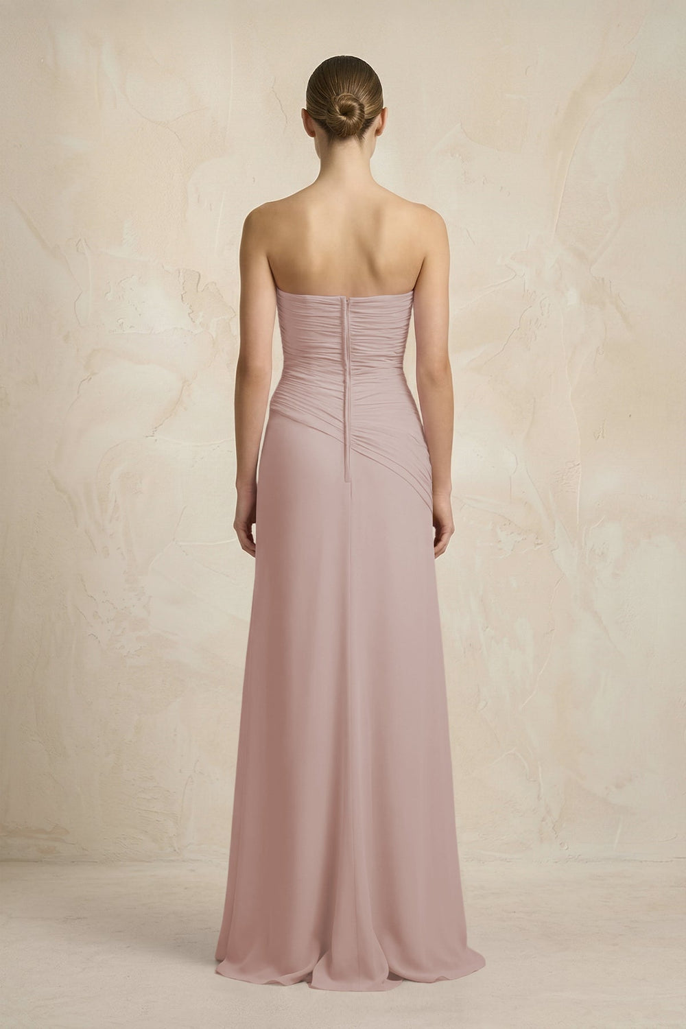 Sheath Chiffon Strapless Pleated Bridesmaid Dress in Toffee - KissProm Bridesmaid Dresses