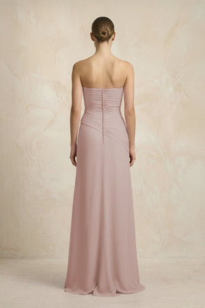 Sheath Chiffon Strapless Pleated Bridesmaid Dress in Toffee - KissProm Bridesmaid Dresses