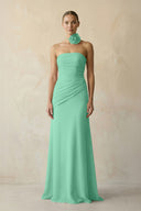 Sheath Chiffon Strapless Pleated Bridesmaid Dress in Turquoise - KissProm Bridesmaid Dresses
