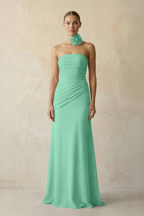 turquoise strapless bridesmaid dresses Winston Strapless Sequin Maxi Dress / Lagoon | MESHKI