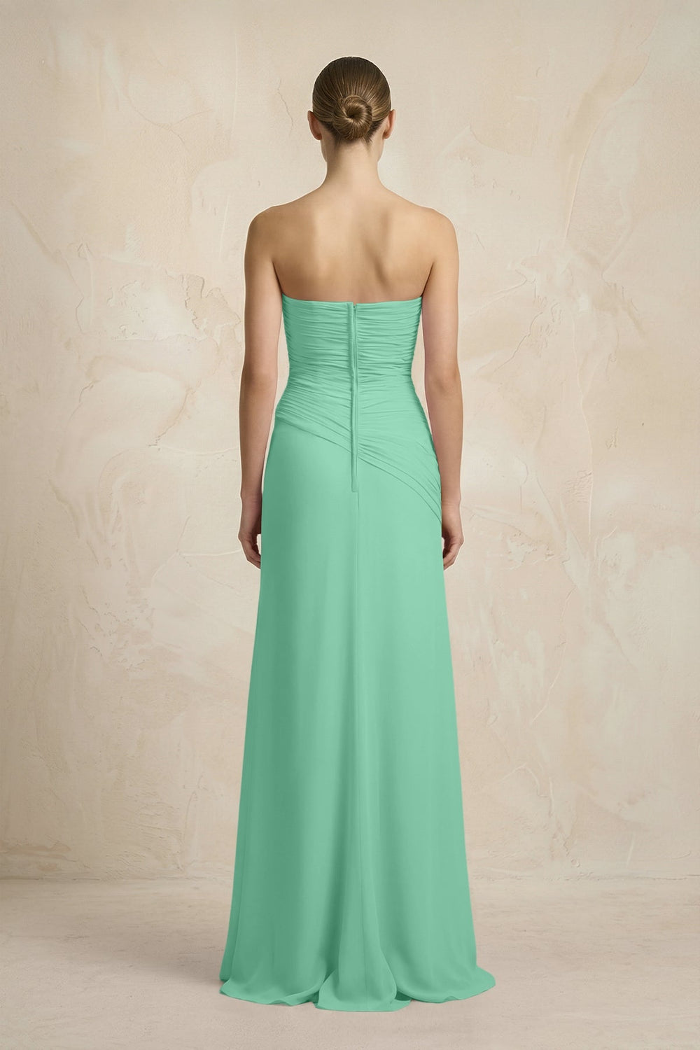 Sheath Chiffon Strapless Pleated Bridesmaid Dress in Turquoise - KissProm Bridesmaid Dresses