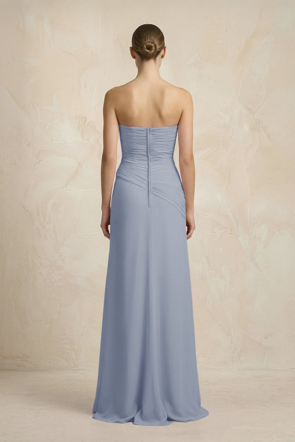 Sheath Chiffon Strapless Pleated Bridesmaid Dress in Twilight - KissProm Bridesmaid Dresses