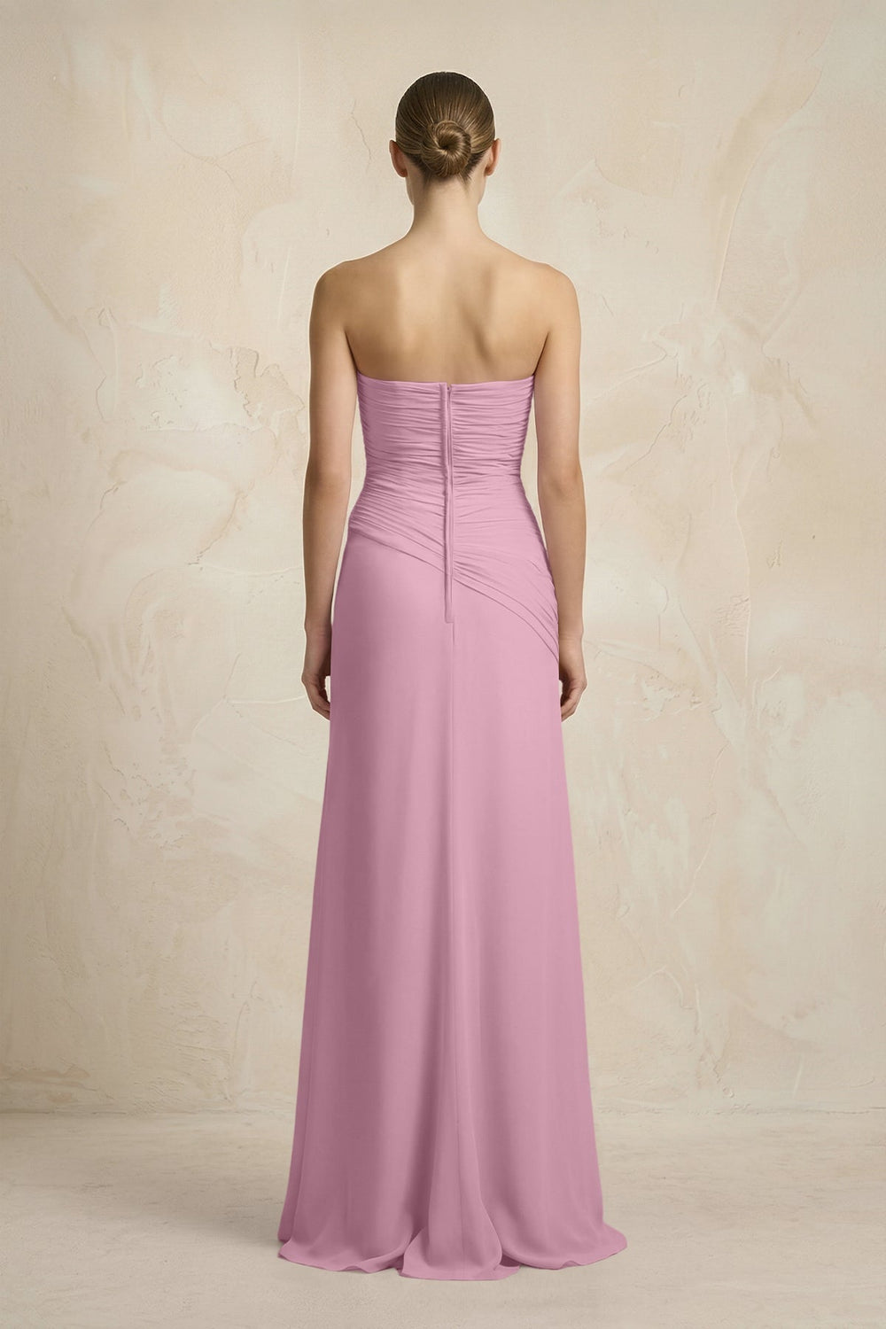 Sheath Chiffon Strapless Pleated Bridesmaid Dress in Vintage Mauve - KissProm Bridesmaid Dresses
