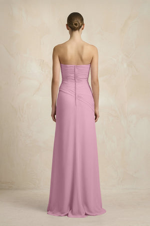 Sheath Chiffon Strapless Pleated Bridesmaid Dress in Vintage Mauve - KissProm Bridesmaid Dresses