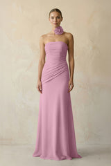 Sheath Chiffon Strapless Pleated Bridesmaid Dress in Vintage Mauve - KissProm Bridesmaid Dresses