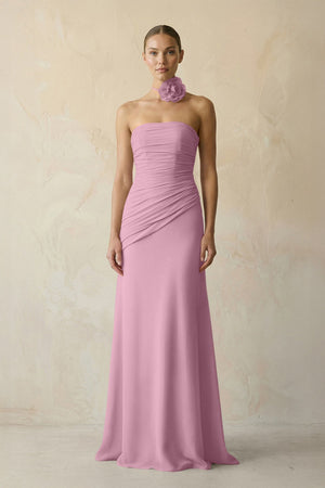 Sheath Chiffon Strapless Pleated Bridesmaid Dress in Vintage Mauve - KissProm Bridesmaid Dresses