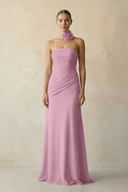 Sheath Chiffon Strapless Pleated Bridesmaid Dress in Vintage Mauve - KissProm Bridesmaid Dresses