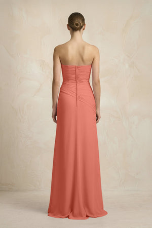 Sheath Chiffon Strapless Pleated Bridesmaid Dress in Wild Rose - KissProm Bridesmaid Dresses