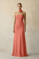 Sheath Chiffon Strapless Pleated Bridesmaid Dress in Wild Rose - KissProm Bridesmaid Dresses