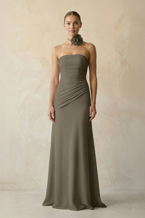 Sheath Chiffon Strapless Pleated Bridesmaid Dress in Willow Green - KissProm Bridesmaid Dresses