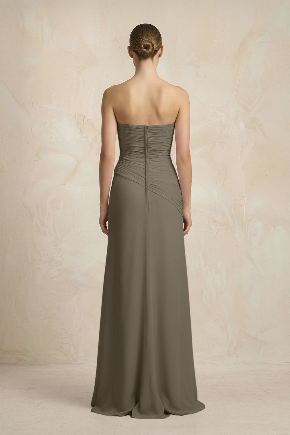 Sheath Chiffon Strapless Pleated Bridesmaid Dress in Willow Green - KissProm Bridesmaid Dresses