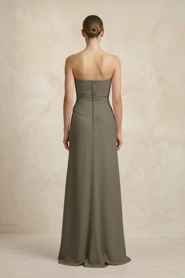 Sheath Chiffon Strapless Pleated Bridesmaid Dress in Willow Green - KissProm Bridesmaid Dresses