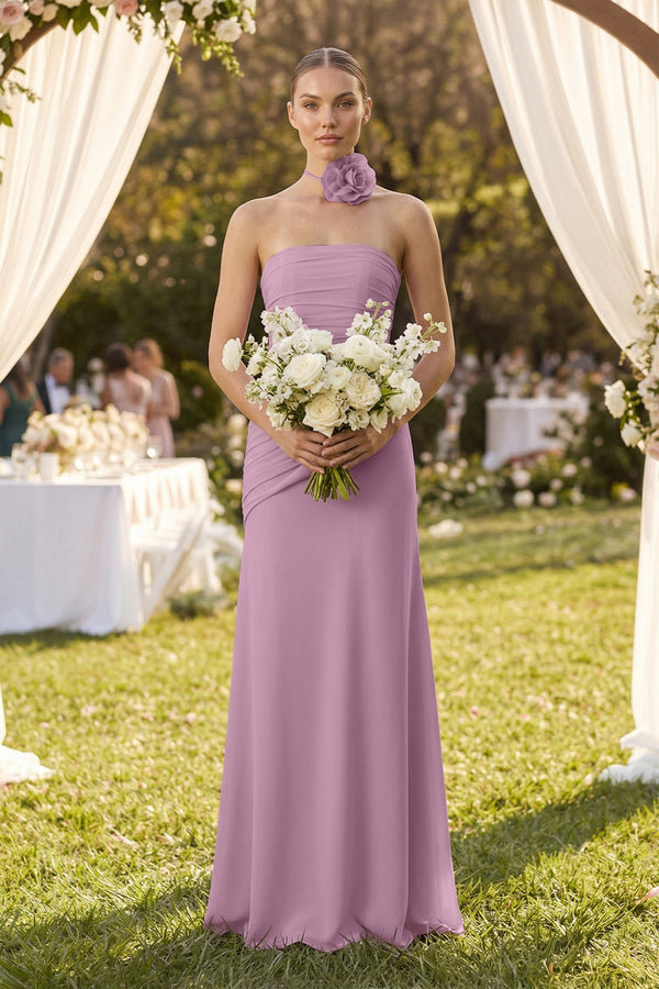 KissProm | Sheath Chiffon Strapless Pleated Bridesmaid Dress in Wisteria KissProm | Sheath Chiffon Strapless Pleated Bridesmaid Dress in Wisteria