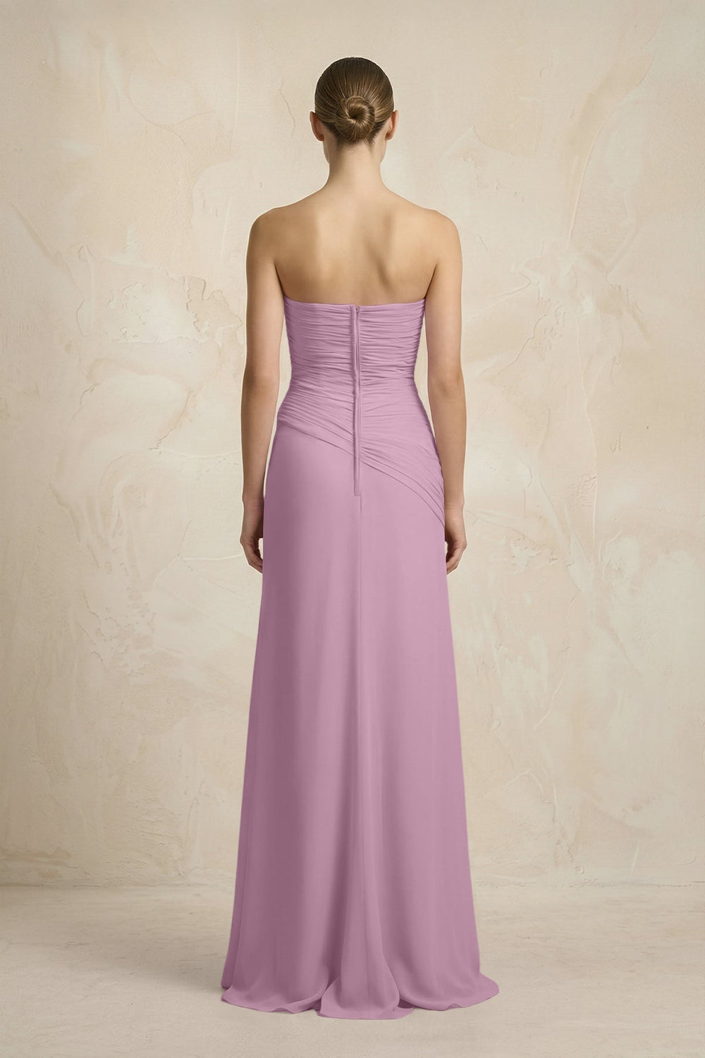 Sheath Chiffon Strapless Pleated Bridesmaid Dress in Wisteria - KissProm Bridesmaid Dresses