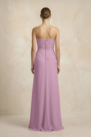Sheath Chiffon Strapless Pleated Bridesmaid Dress in Wisteria - KissProm Bridesmaid Dresses