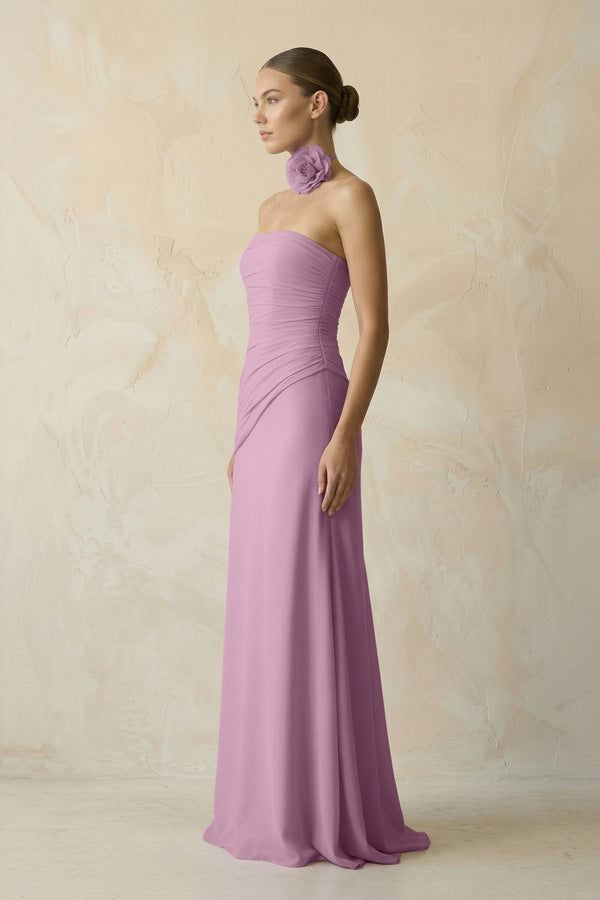 Sheath Chiffon Strapless Pleated Bridesmaid Dress in Wisteria - KissProm Bridesmaid Dresses