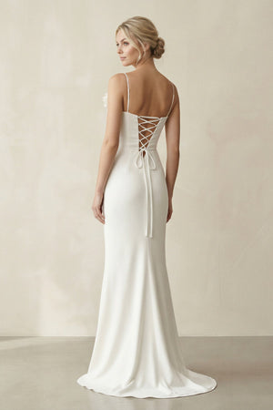 Sheath Cowl Neck Satin Maxi Wedding Dress in White - KissProm Wedding Dresses