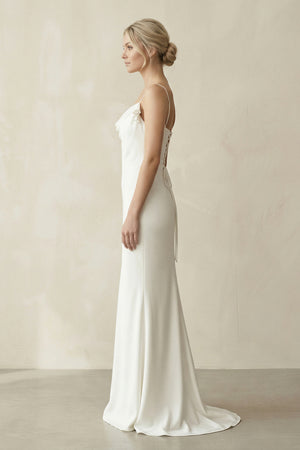 White Spaghetti Straps Long Sheath Satin Wedding Dresses – Wedding Dresses by KissProm | Available at KissProm