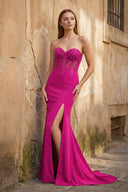 Sheath Sweetheart Long Satin Prom Dress with Slit
