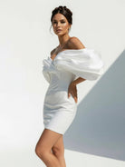 Cylae | Sheath Glitter Short Off - the - Shoulder Wedding Dress With Lace - Up Back - KissProm