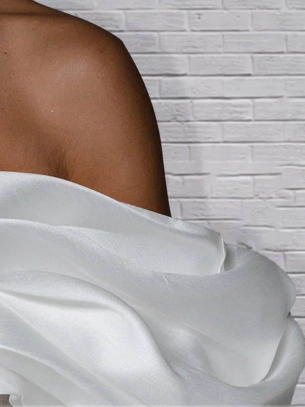 Sheath Glitter Short Off - the - Shoulder Wedding Dress With Lace - Up Back - KissProm